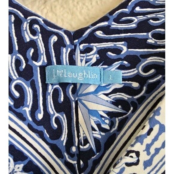 J.McLaughlin Blue Print Catalina Cloth Harbor Dress Size L Nautical  V-neck - Picture 2 of 6